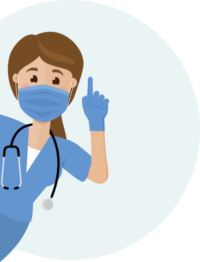 nurse in blue mask is warning